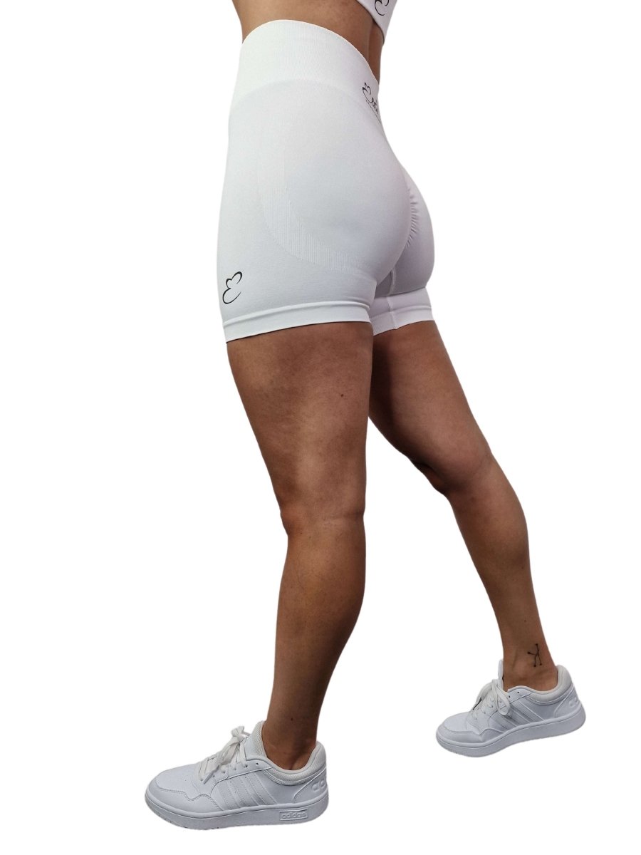 Womens White Gym Shorts - Seamless Scrunch Bum Workout Shorts – Elite