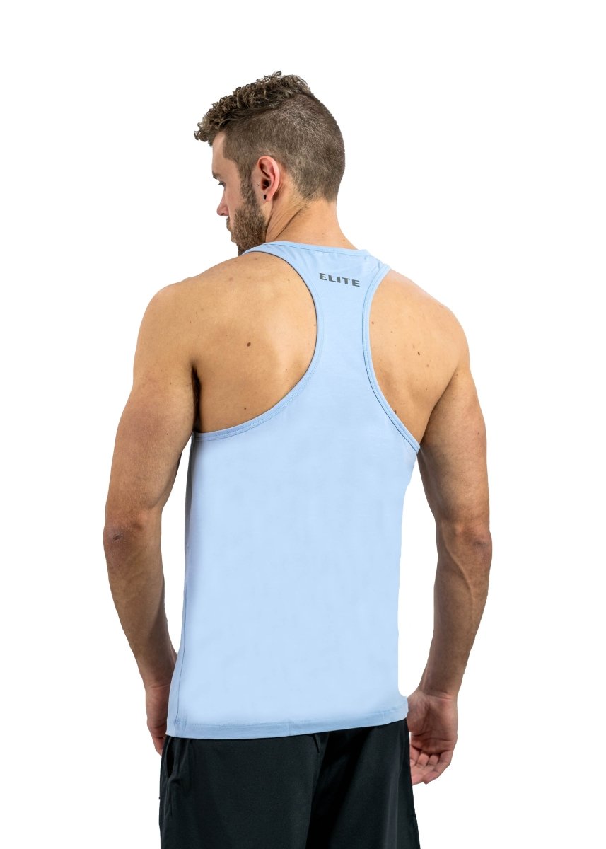 blue mens muscle fit stringer vest