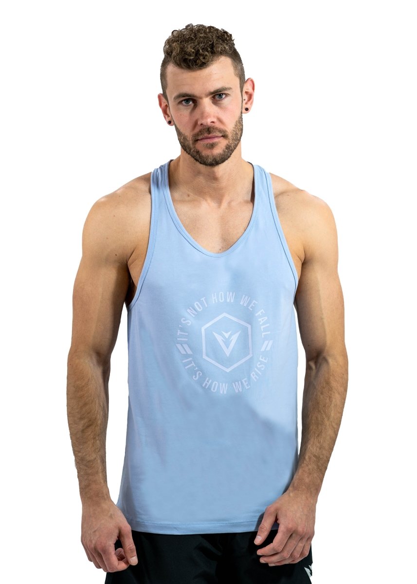 blue mens muscle fit stringer vest